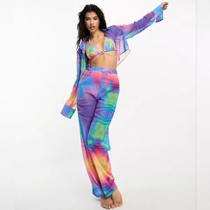 🆕️ Public Desire Beach Festival Psychedelic Print Mesh Pants size US 4/Small